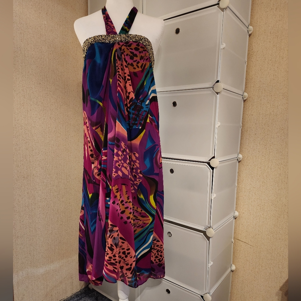 Authentic Icon Purple Backless Halter Sequin Party Cocktail Dress